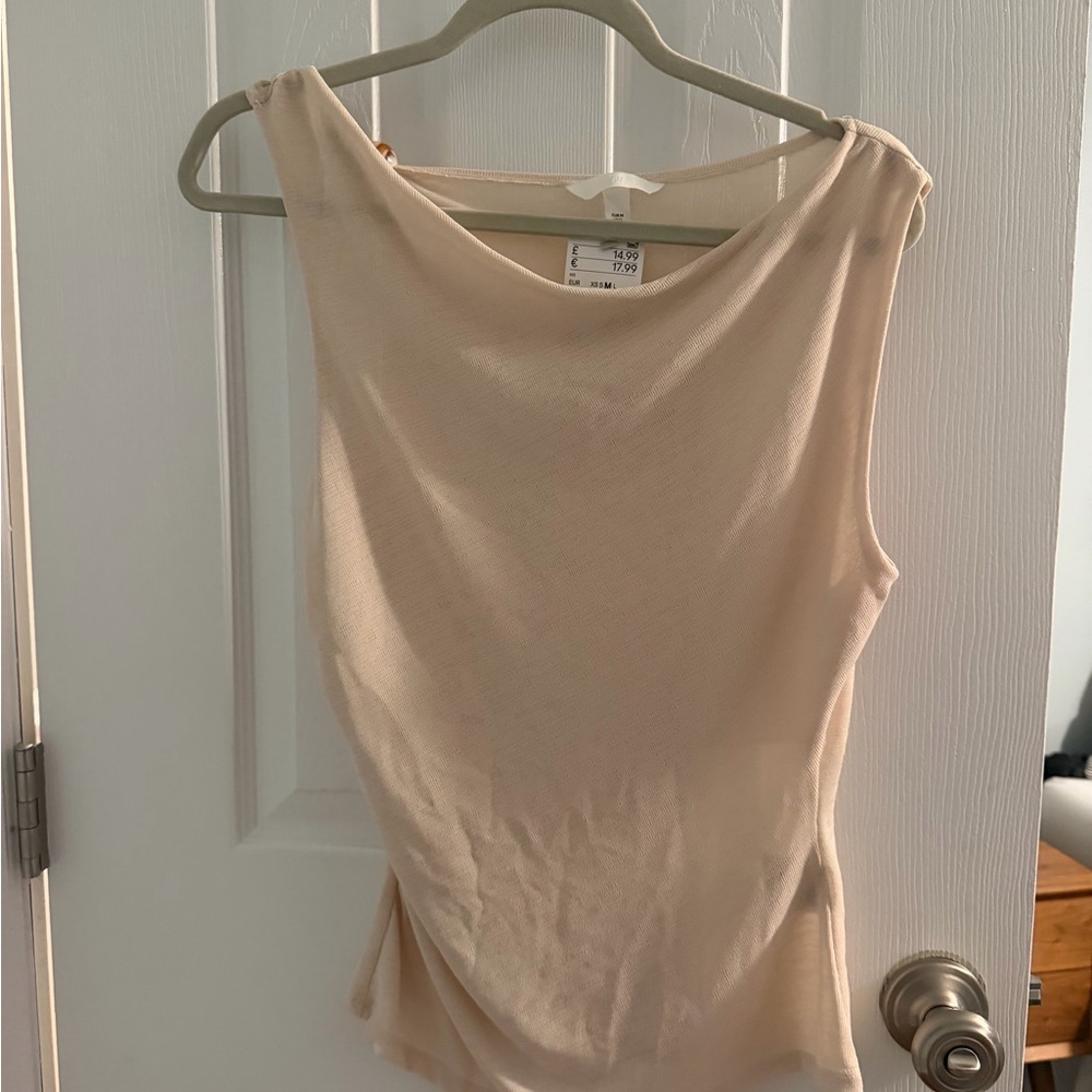 New with tag! Sleeveless Beige Tank Top with Bead Shoulder